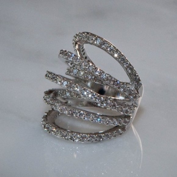 DESIGNER INSPIRED, 7 ROW SILVER PAVE CRYSTAL OPEN - Picture 2 of 2